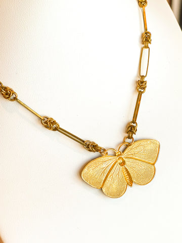 Vintage Gold Plated Butterfly Necklace