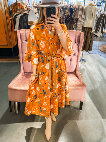 Cape Midi Dress- Burnt Orange