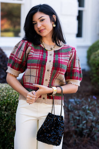 Jackson Tartan Cardi, Taupe
