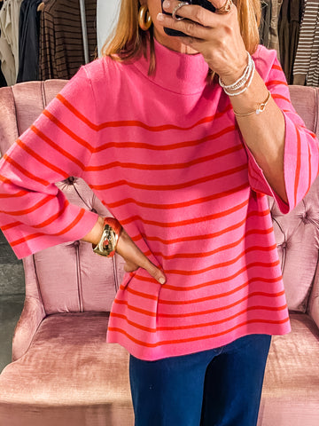 Callie StripeSweater, Pink & Red