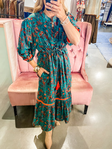 Cape Teal Floral Dress