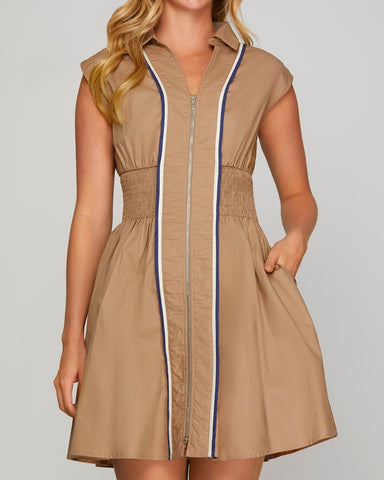 Piper Zip Front Dress, Taupe