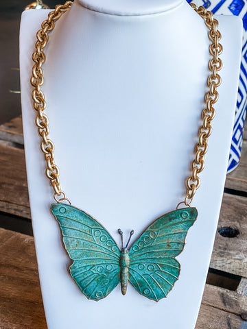 Vintage Gold Chain with Patina Butterfly