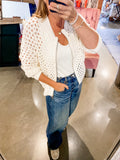 Aster Crochet Zip Up Cardigan, Ivory