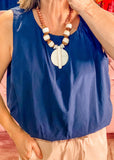 Stevie Poplin Top, Navy