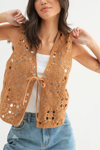 Stacy Crochet Vest - Camel