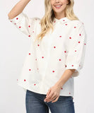 Embroidered Heart Button Up Top