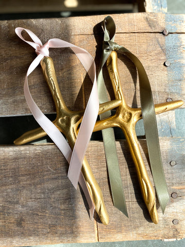 Gold Cross with Satin Ribbon, 2 Colors