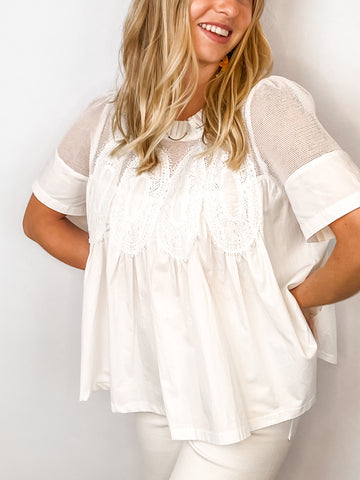 Faith Mesh Lace Top, White