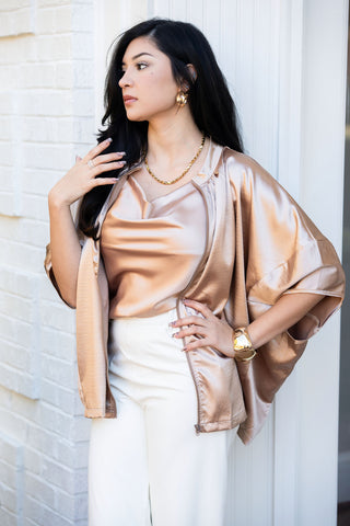 Blair Zip Up Top, Taupe