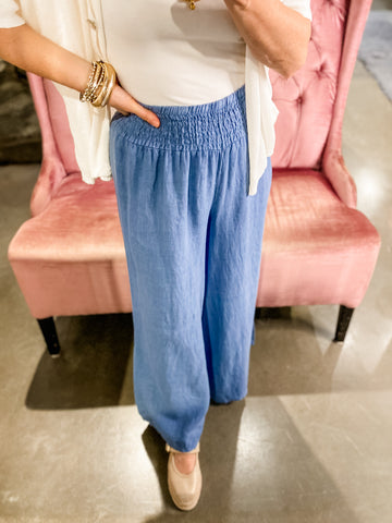 Linen Palazzo Pant, Blue
