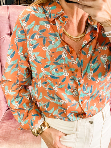 Stella Button Up Top, Blush Floral