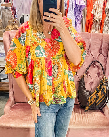 Anjou Block Print Top, Yellow