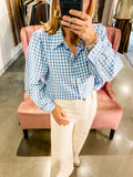 Stella Button Up Top, Blue Gingham