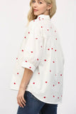 Embroidered Heart Button Up Top