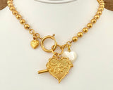 Gold Plated Ball Chain with Mother of Pearl & Gold Plated Hearts