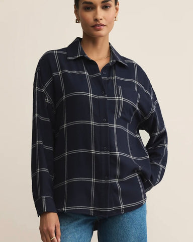 Z Supply - River Plaid Top, Sapphire Blue