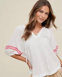 Lafayette Embroidered Sleeve Top